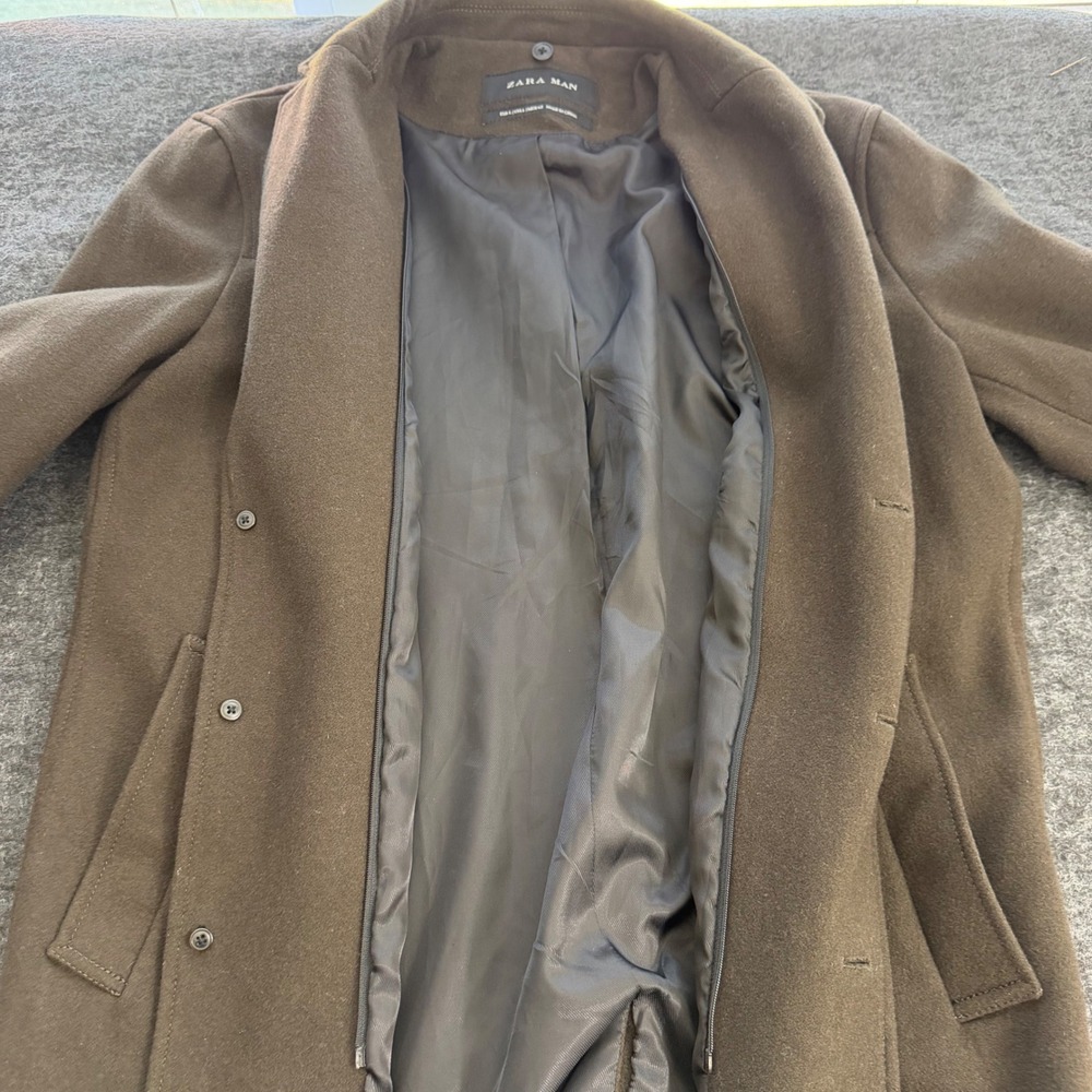 Zara Man Large Dark Academia Green Overcoat Quiet Luxury Wool Blend Coat - Picture 9 of 16